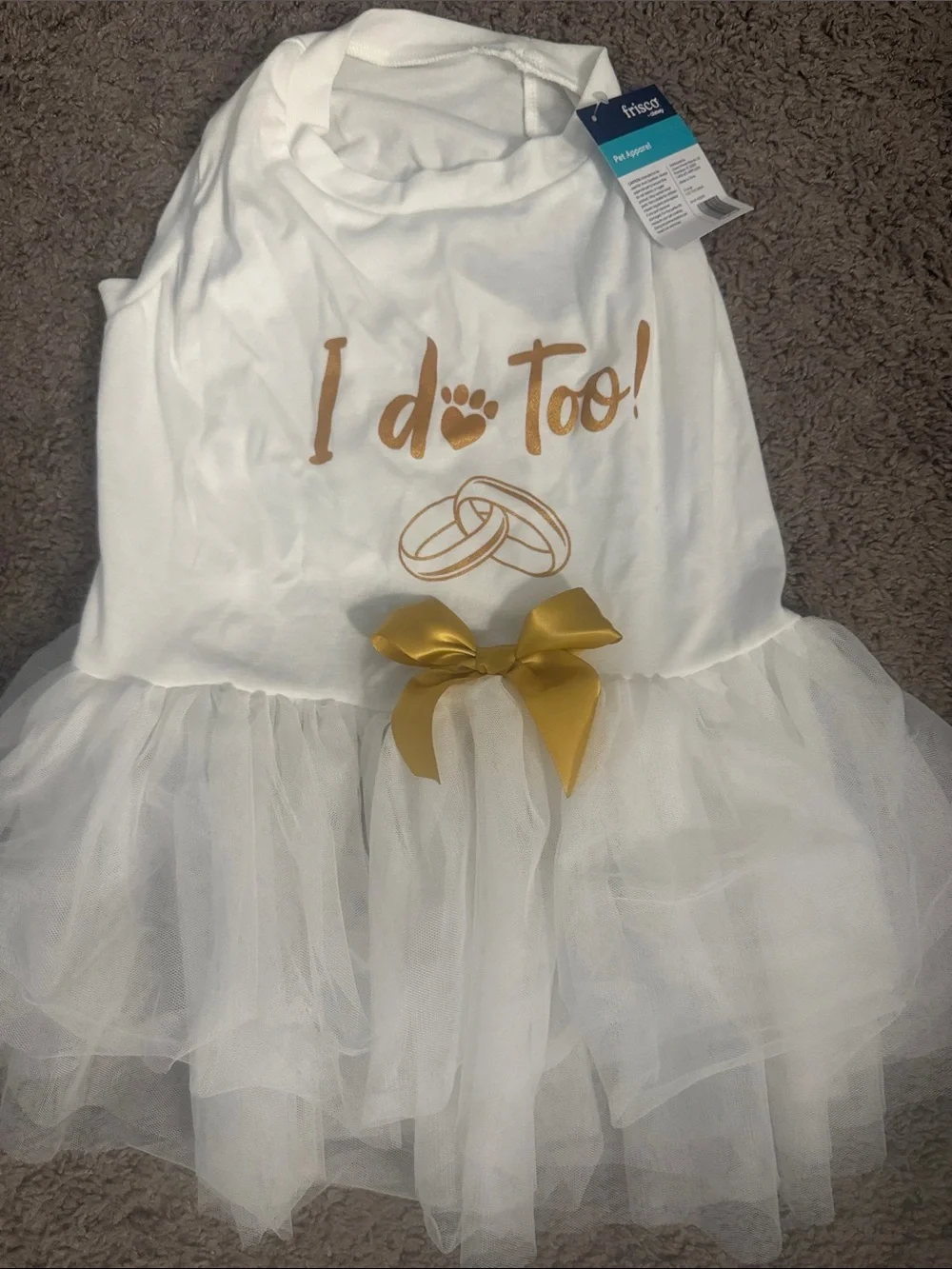 Dog - “I Do Too” White and Gold Tulle Costume Dress